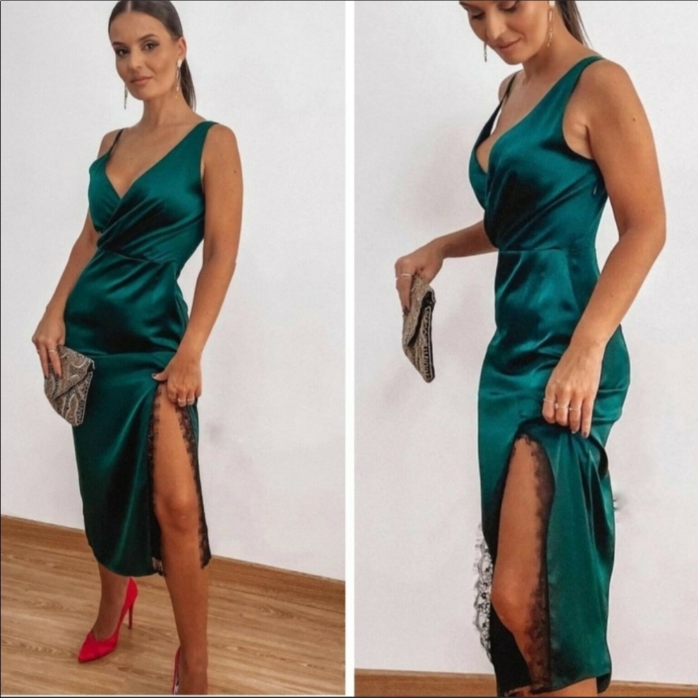 Zara Green Satin Dress